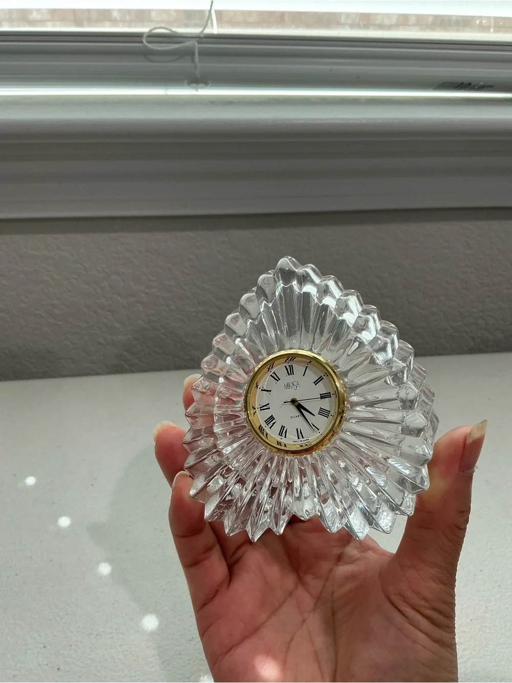 Mikasa Clear Crystal Table Clock with Gold-Tone Bezel